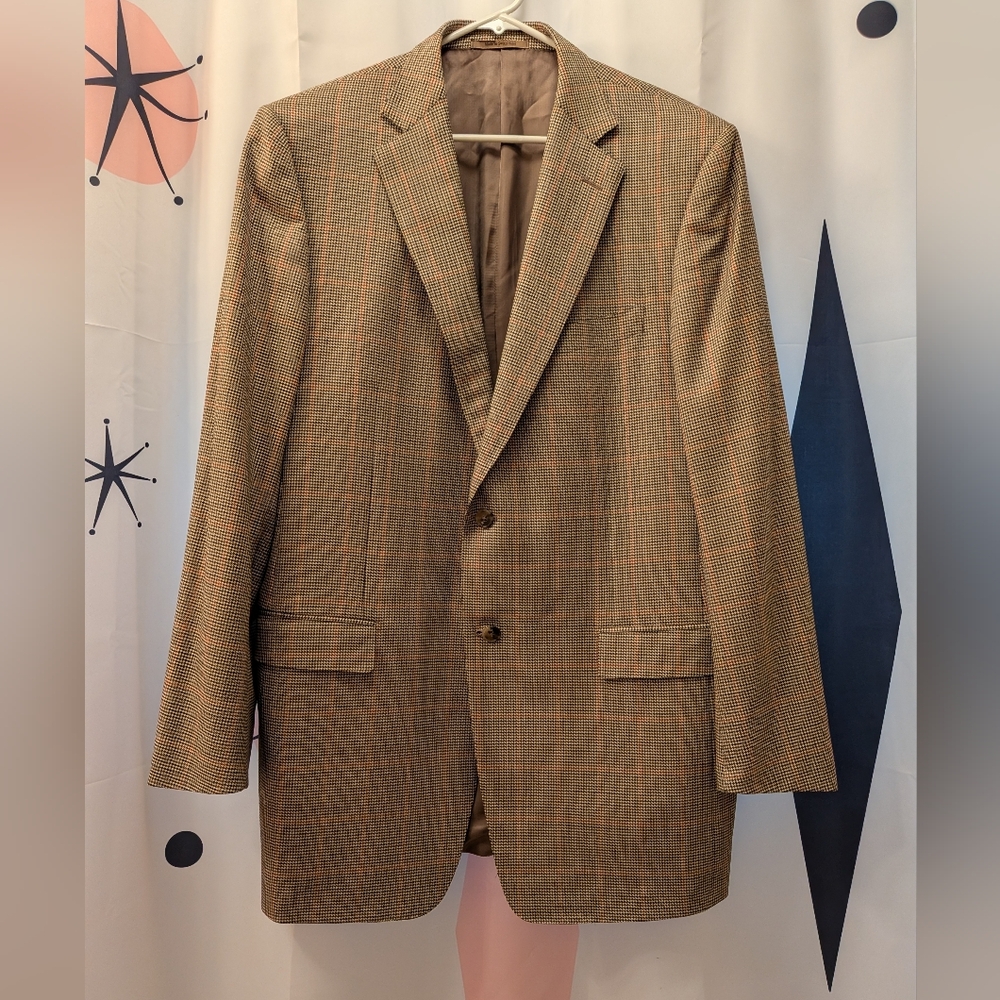 Ermenegildo Zegna Wool Houndstooth Blazer Brown Tan Mens Sport Coat Italy